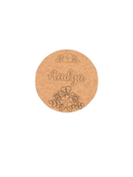 Personalized MDF floral name plate with engraved flowers and custom name unpainted
