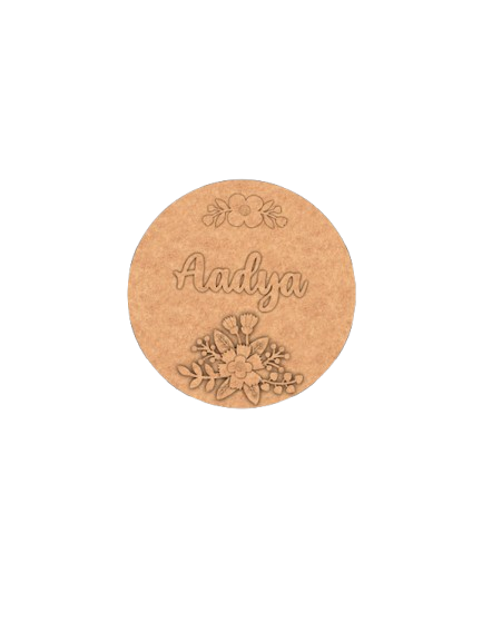 Personalized MDF floral name plate with engraved flowers and custom name unpainted