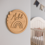 Engraved MDF Kids’ Name Plate with Rainbow Design – DIY Unpainted Version.