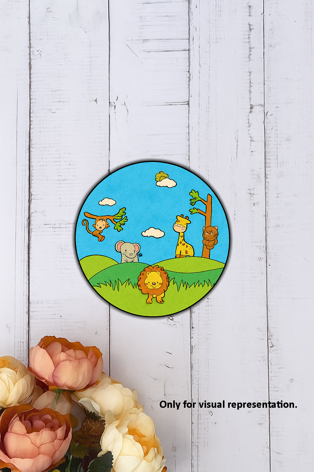 "DIY Jungle Safari Theme MDF Name Plate with engraved animals 