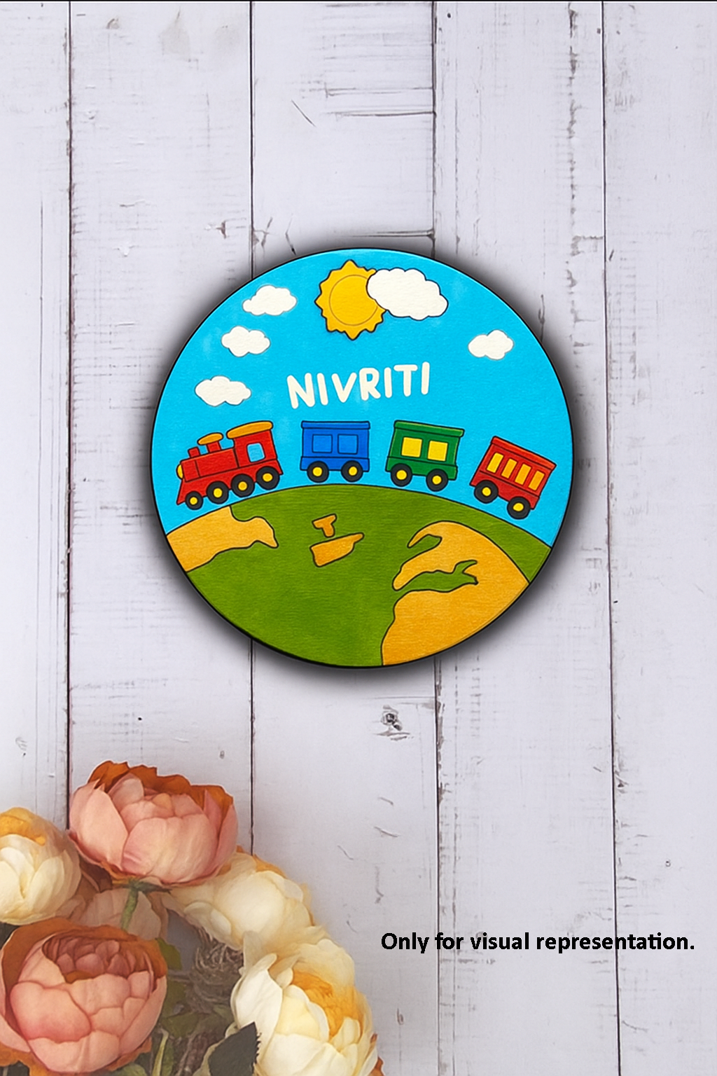 Colorful MDF Kids Train Theme Name Plate with personalization (Nivriti)
