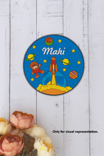 DIY MDF Rocket Launch Name Plate – Personalized Astronaut & Planets Engraved Craft Base for Kids