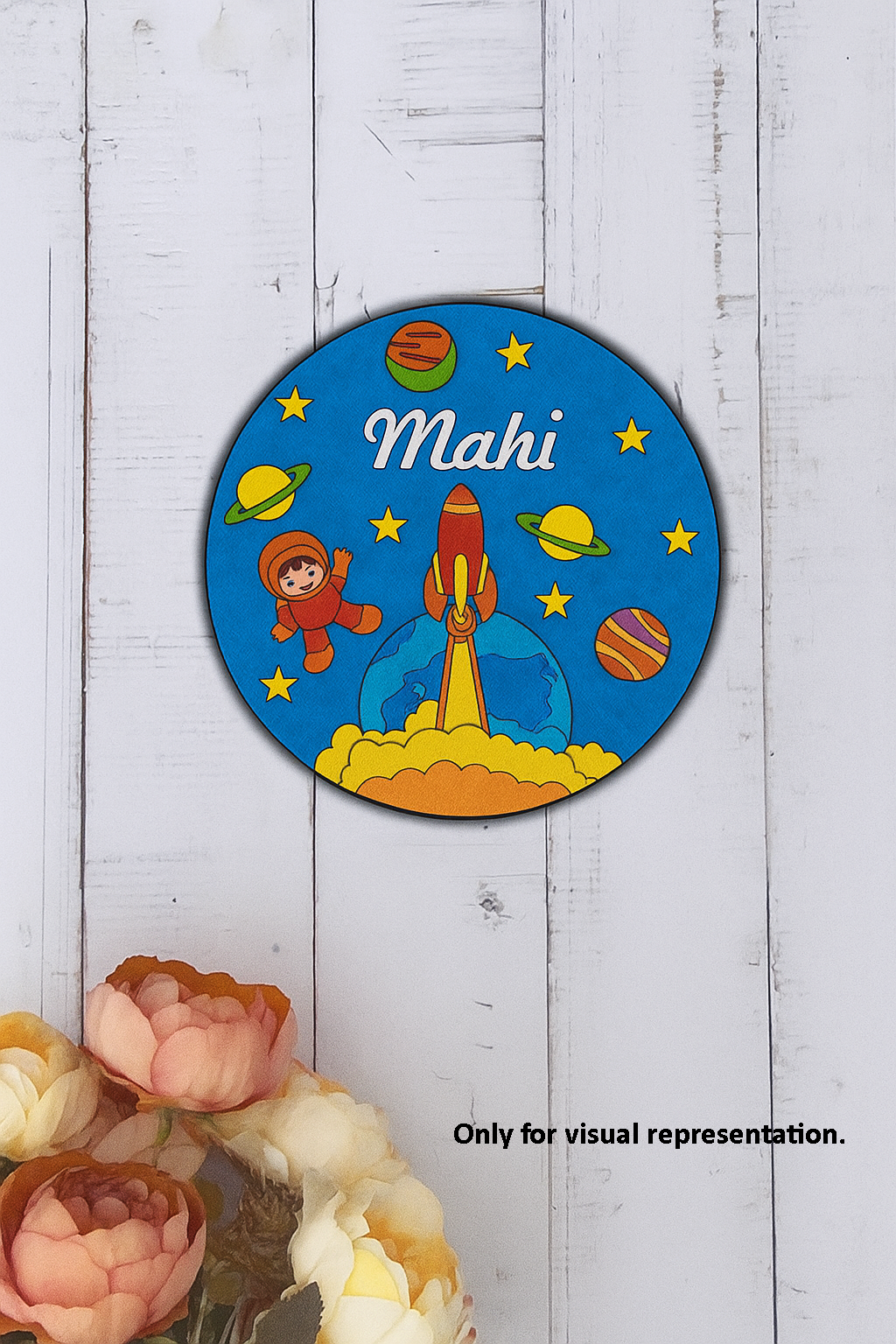 DIY MDF Rocket Launch Name Plate – Personalized Astronaut & Planets Engraved Craft Base for Kids