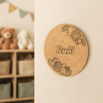 DIY MDF Floral Frame Name Plate – Personalized Engraved Craft Base for Kids uncoloured.