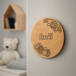 DIY MDF Floral Frame Name Plate – Personalized Engraved Craft Base for Kids uncoloured.