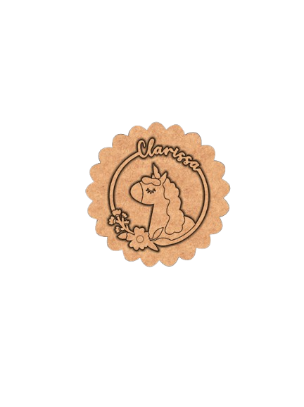 DIY Unicorn Floral MDF Name Plate with Scalloped Edge – Personalized Engraved Craft Base for Kids uncoloured.