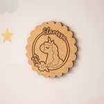 DIY Unicorn Floral MDF Name Plate with Scalloped Edge – Personalized Engraved Craft Base for Kids uncoloured.