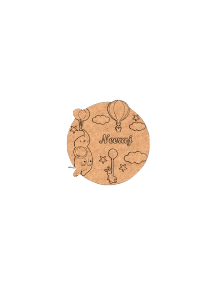 DIY MDF Hot Air Balloon Name Plate – Personalized Engraved Craft Base with Balloons, Clouds & Stars uncoloured