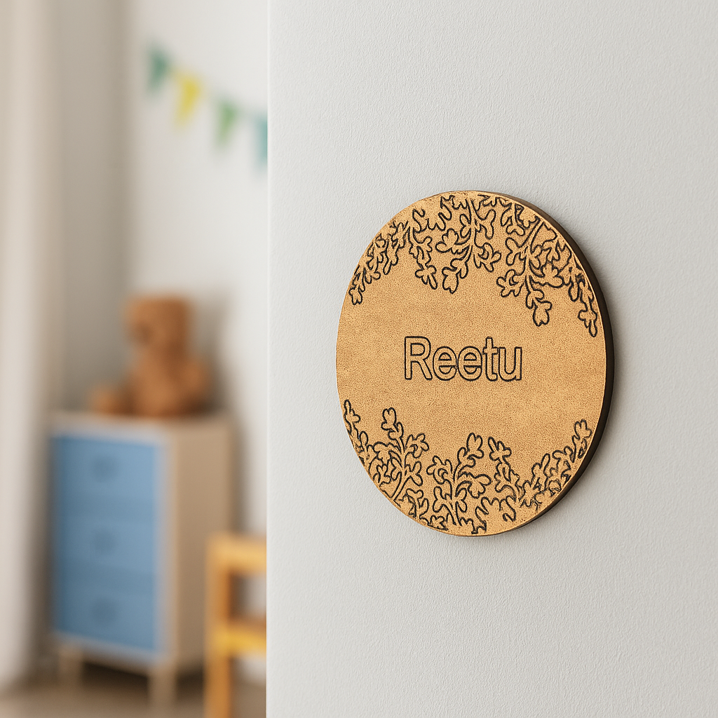 DIY MDF Leafy Border Name Plate – Personalized Engraved Craft Base for Kids uncoloured.