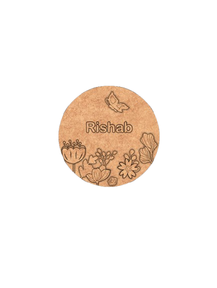 DIY Floral Garden MDF Name Plate with Engraved Butterfly & Flowers – uncoloured