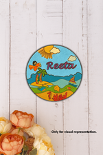 DIY MDF Beach & Ocean Theme Name Plate with Sun, Waves & Fishes – Personalized Craft Base for Kids