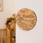 DIY MDF Beach & Ocean Theme Name Plate with Sun, Waves & Fishes – Personalized Craft Base for Kids uncoloured.