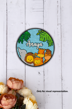 DIY Jungle Animals MDF Name Plate with Personalized Engraving – Elephant, Lion, Giraffe & Monkey Design