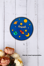 DIY Space Starry Night MDF Name Plate – Personalized Engraved Rocket, Moon & Planets Design for Kids