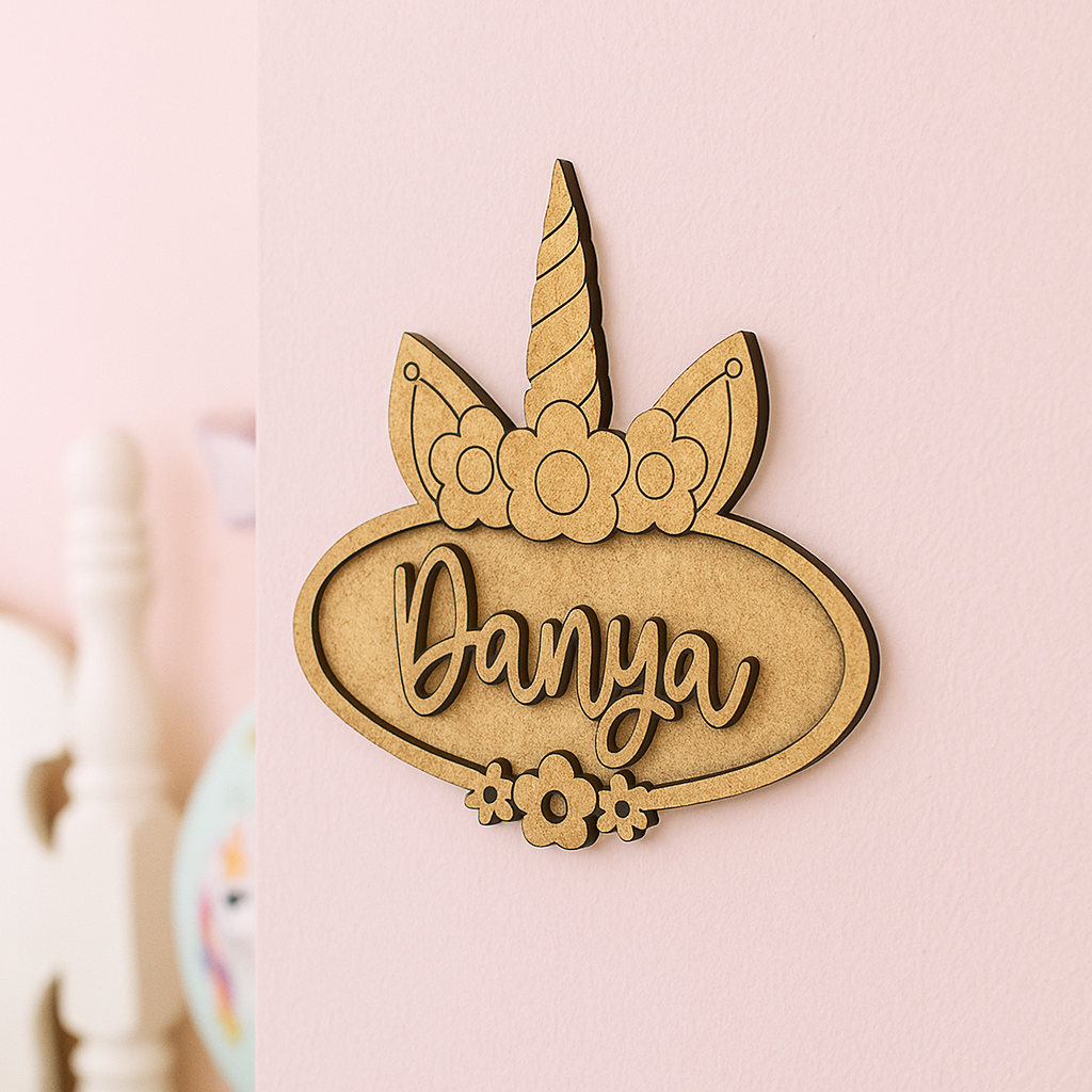 DIY Unicorn Horn Personalized Name Plate uncoloured.