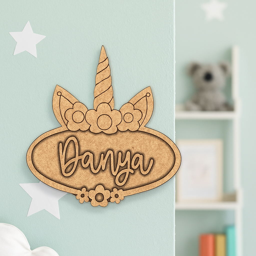 DIY Unicorn Horn Personalized Name Plate uncoloured.