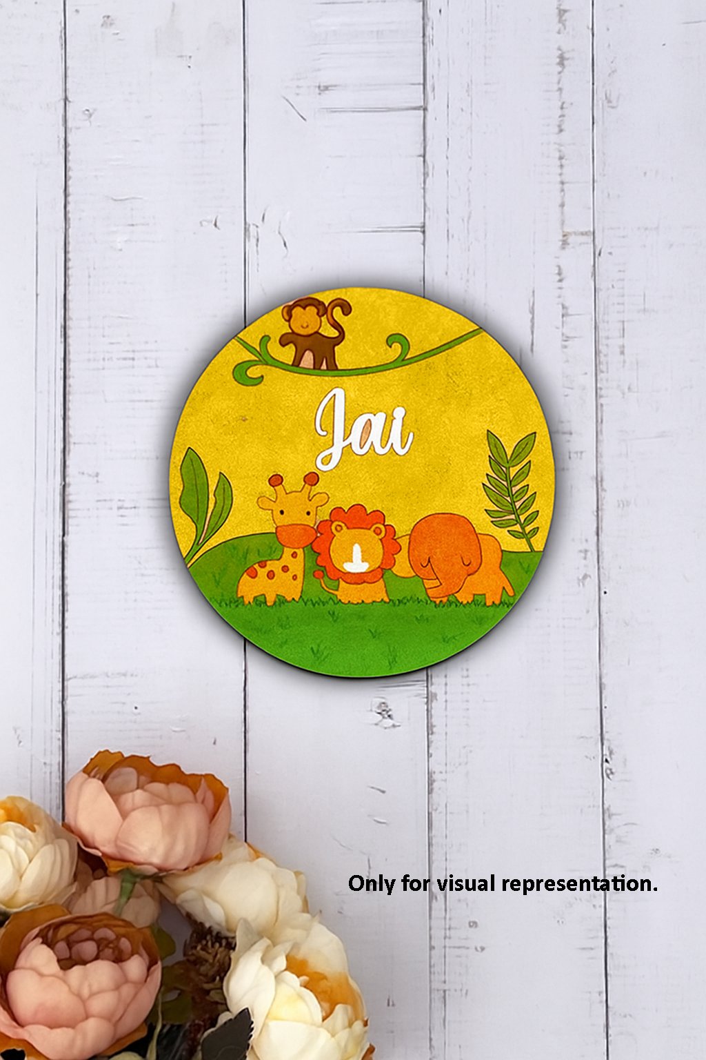 DIY Jungle Theme MDF Name Plate with Engraved Animals – Personalized Craft Base for Kids