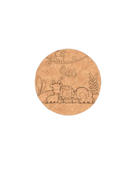 DIY Jungle Theme MDF Name Plate with Engraved Animals – Personalized Craft Base for Kids uncoloured