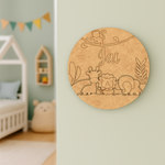 DIY Jungle Theme MDF Name Plate with Engraved Animals – Personalized Craft Base for Kids uncoloured.
