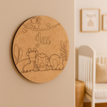 DIY Jungle Theme MDF Name Plate with Engraved Animals – Personalized Craft Base for Kids uncoloured.