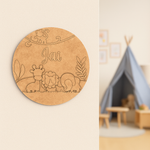 DIY Jungle Theme MDF Name Plate with Engraved Animals – Personalized Craft Base for Kids uncoloured.