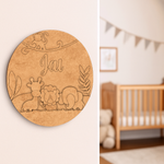 DIY Jungle Theme MDF Name Plate with Engraved Animals – Personalized Craft Base for Kids uncoloured.