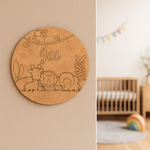 DIY Jungle Theme MDF Name Plate with Engraved Animals – Personalized Craft Base for Kids uncoloured.