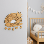 DIY MDF Rainbow Name Plate with Crown & Hearts – Personalized Engraved Craft Base for Kids uncoloured.