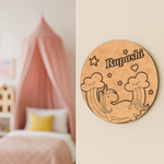 DIY MDF Unicorn Name Plate for Kids – Custom Engraved Rainbow & Stars Design Uncoloured.