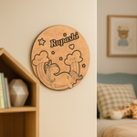 DIY MDF Unicorn Name Plate for Kids – Custom Engraved Rainbow & Stars Design Uncoloured.
