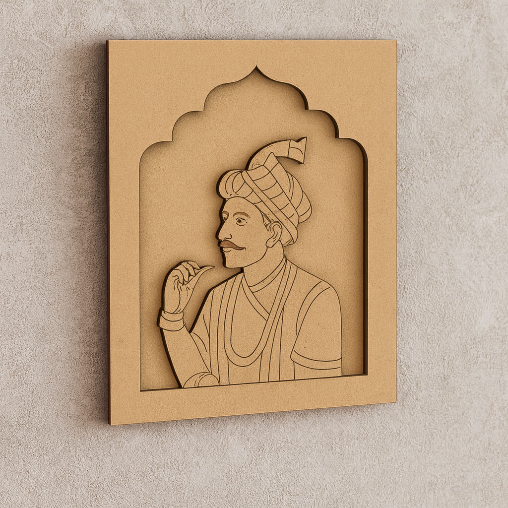 Unpainted Royal King Portrait MDF Wall Hanging DIY craft base – pre-marked engraved design for painting and art projects.
