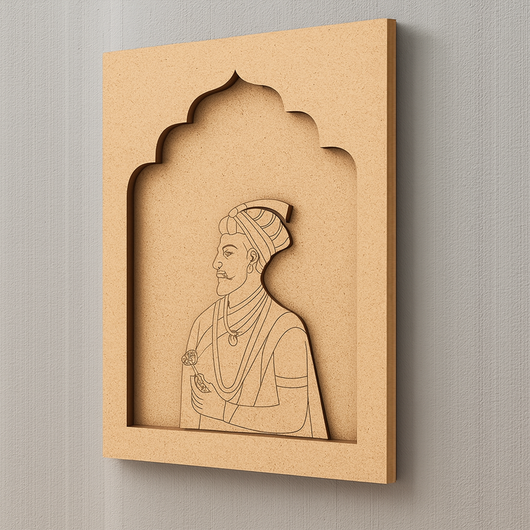 Mughal emperor MDF wall art with floral detailing and royal attire, perfect for wall décor.