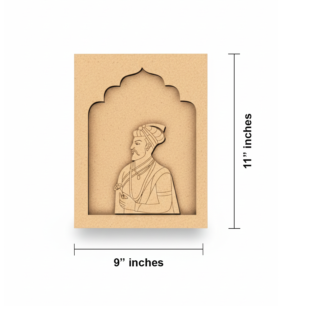 Mughal emperor MDF wall art with floral detailing and royal attire, perfect for wall décor.