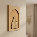 Traditional Rajasthani lady wall hanging with pigeon on green MDF base unpainted.