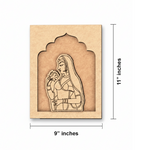 Unpainted MDF wall hanging with engraved outline of a traditional Indian woman holding a flower.