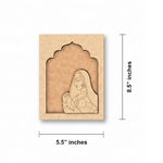 MDF wall hanging of Rajasthani lady in blue saree with yellow frame unpainted.