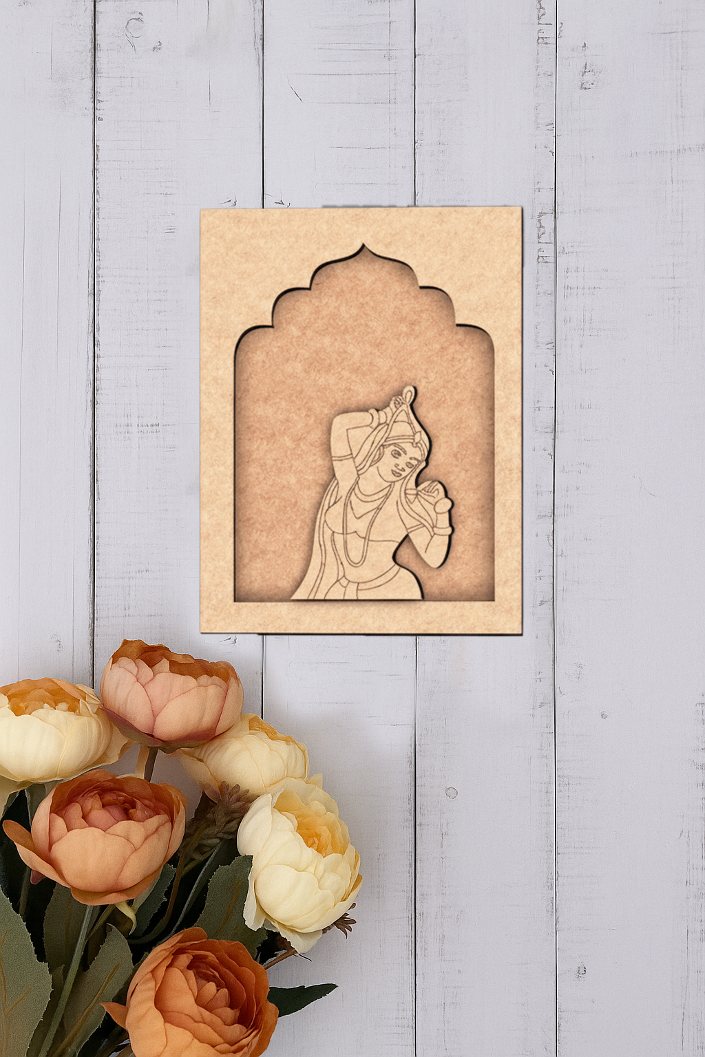 Ethnic MDF wall hanging of Rajasthani lady in dancing pose – traditional home décor unpainted