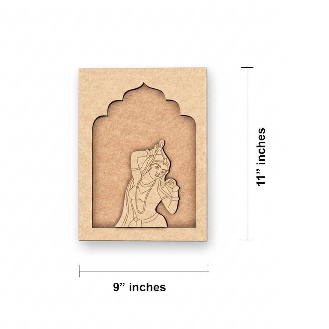 Ethnic MDF wall hanging of Rajasthani lady in dancing pose – traditional home décor unpainted.