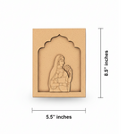 MDF wall hanging of Rajasthani lady holding lotus – green frame décor.