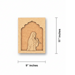 MDF wall hanging of Rajasthani lady with parrot – yellow frame décor unpainted.