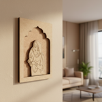 Traditional Indian wall art of woman holding white bird – cultural MDF décor piece unpainted.