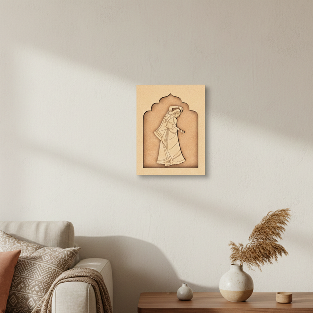 Unpainted MDF base of a traditional Indian woman in sari, ideal for DIY painting and craft décor.