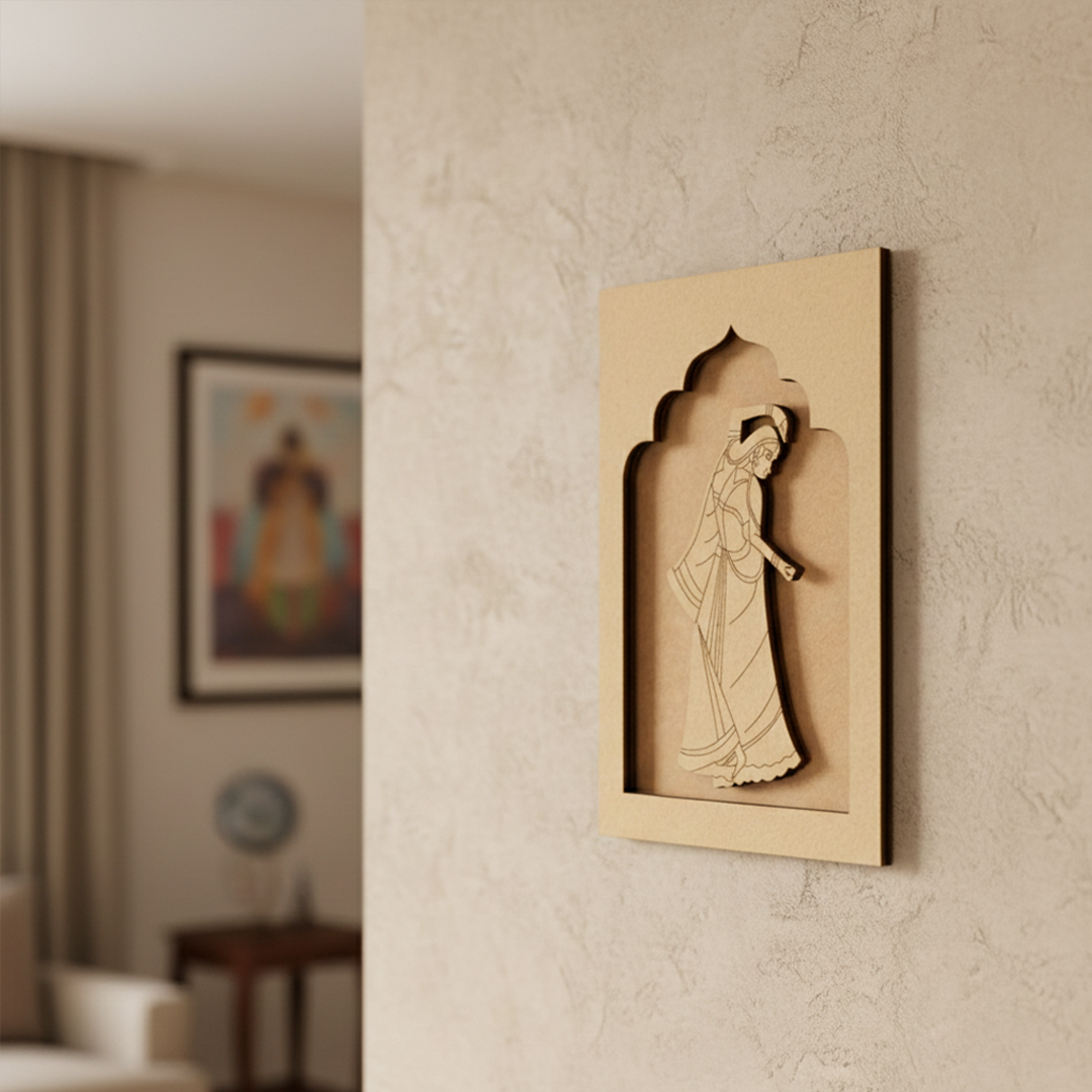 Unpainted MDF base of a traditional Indian woman in sari, ideal for DIY painting and craft décor.