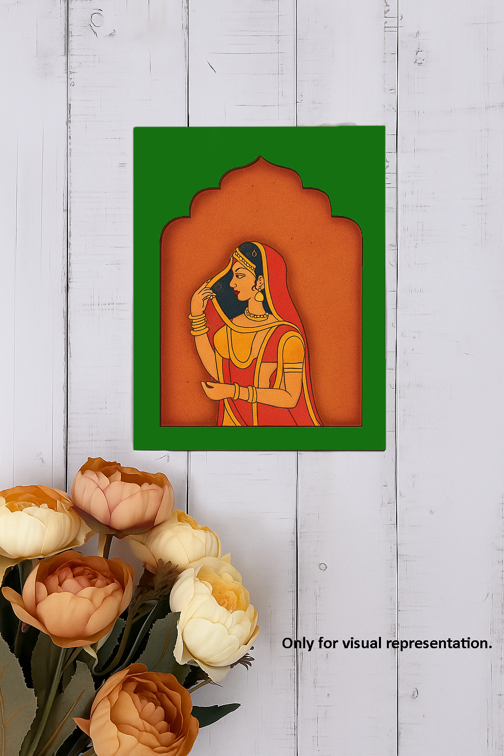  MDF base with engraved traditional Indian woman design, perfect for DIY craft and home décor.