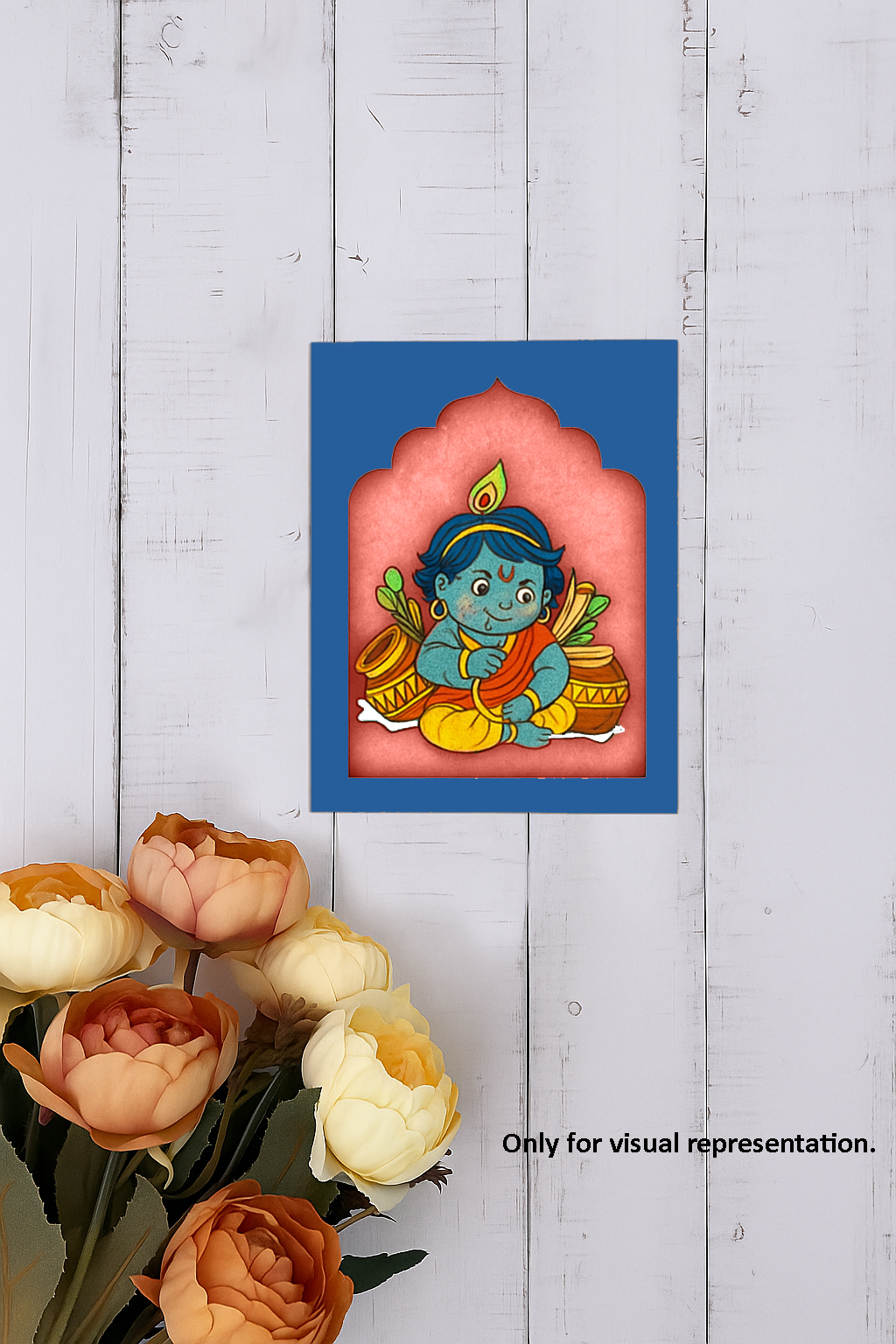 Baby Krishna wall hanging MDF wooden art base – hand-painted decorative home décor piece