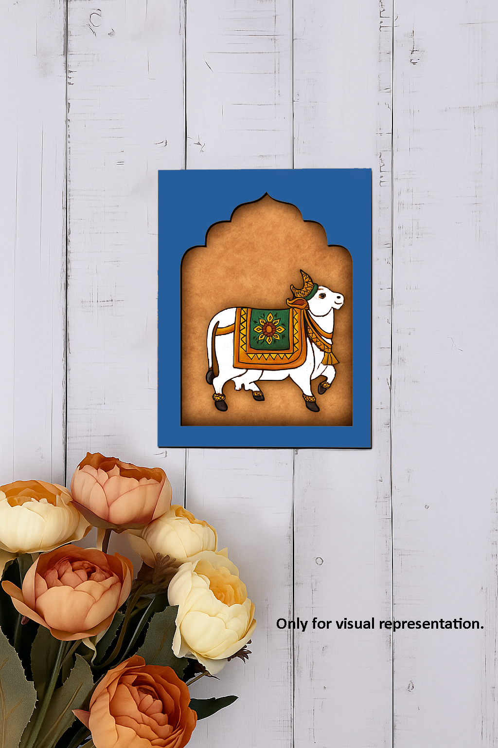 Colorful decorative Nandi cow wall hanging on MDF base with traditional design