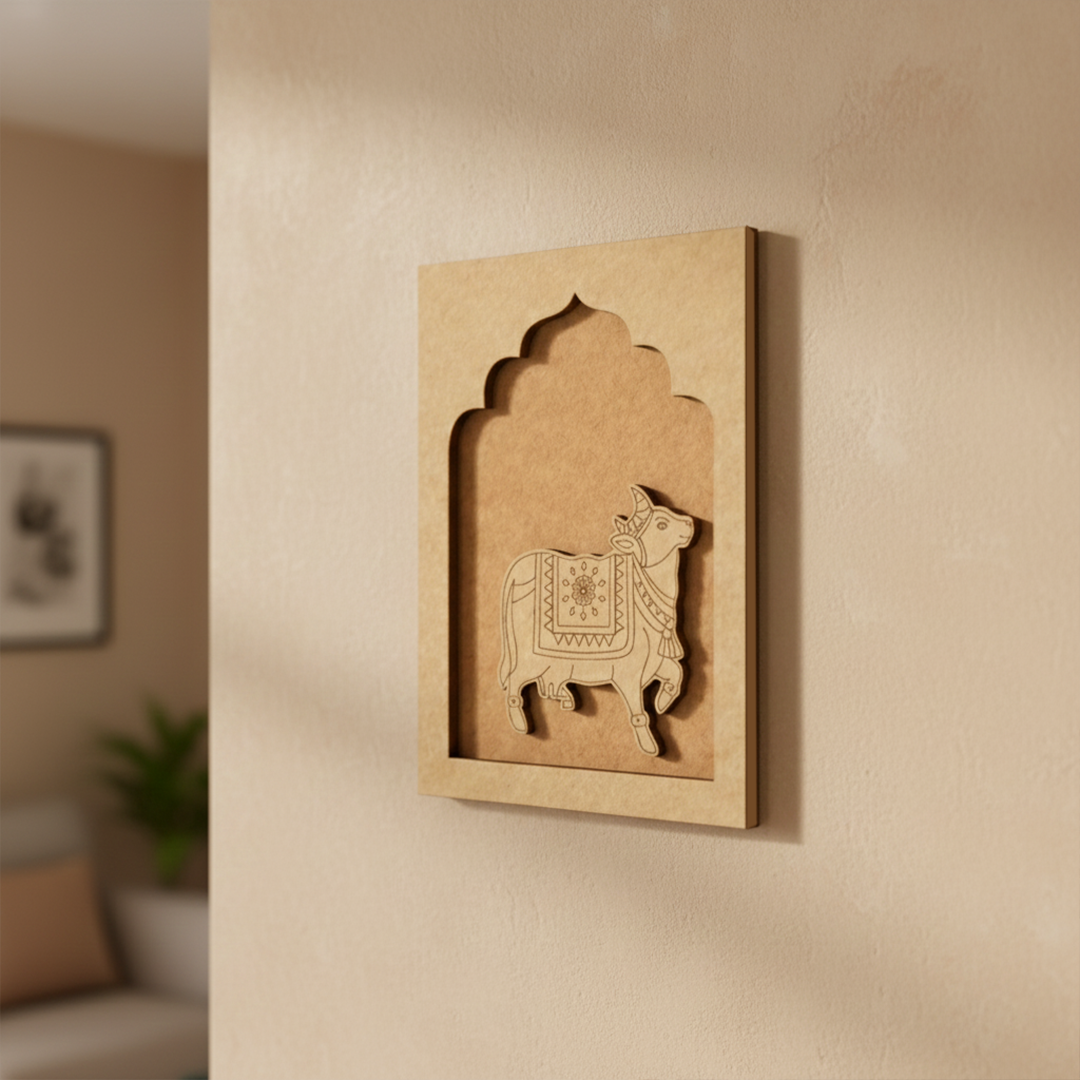 Laser engraved MDF Nandi cow DIY craft base for painting and home décor.