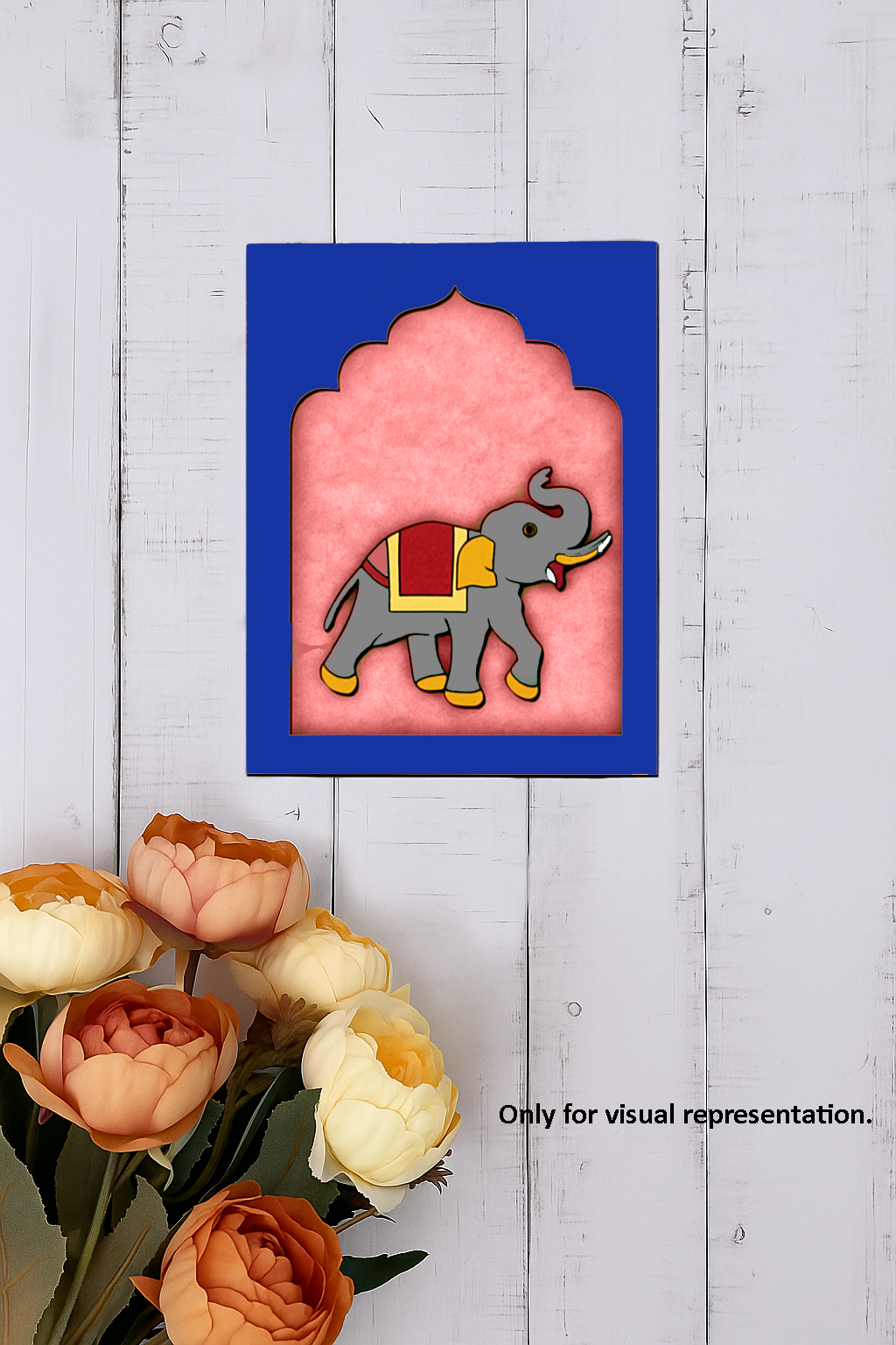 Decorative MDF Elephant Wall Hanging with traditional Indian arch frame in vibrant colors