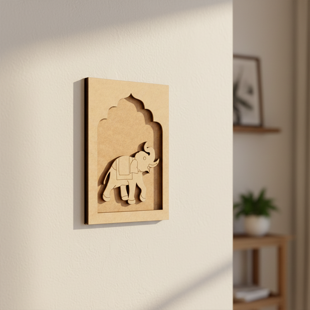 Unpainted MDF Elephant Wall Hanging craft base for DIY and home décor projects.