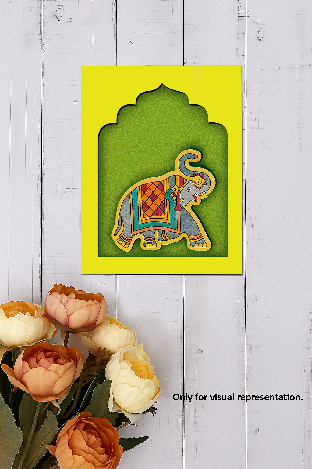 Colorful Traditional Elephant Wall Hanging MDF Base with Indian design.